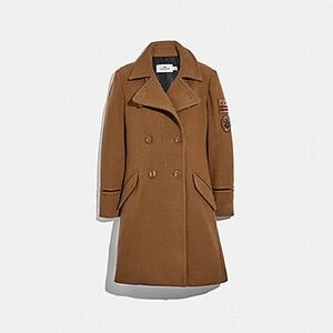 Coach Womens Peacoat Military Naval Coat Wool Dark Camel Fashion